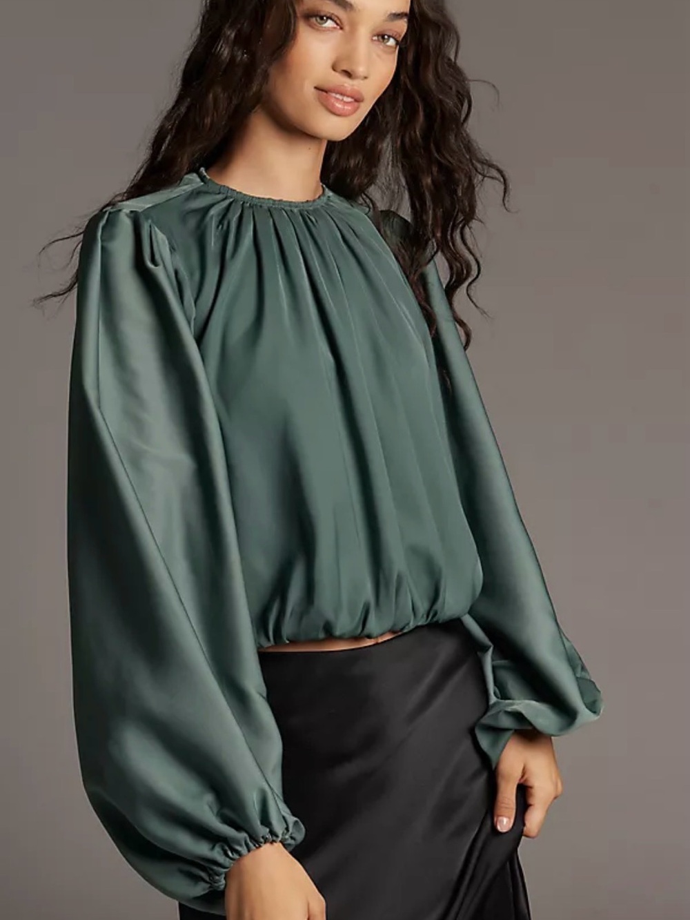 By Anthropologie Cropped Puff-Sleeve Bubble-Hem Blouse